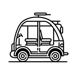 Fototapeta premium Autonomous shuttle bus depicted in a single line contour vector image