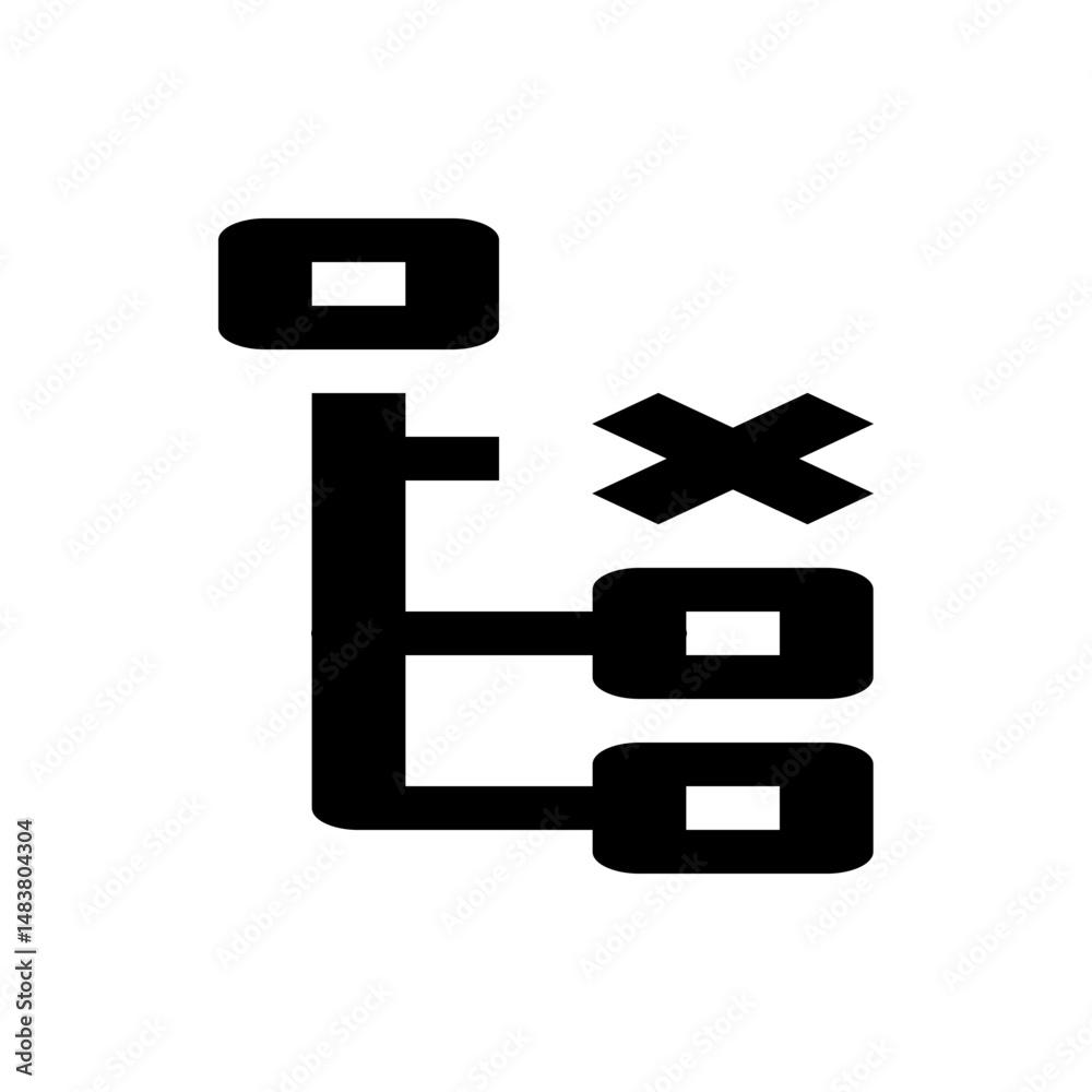 Poster black flowchart diagram with a cross symbol and square nodes representing a structured organization