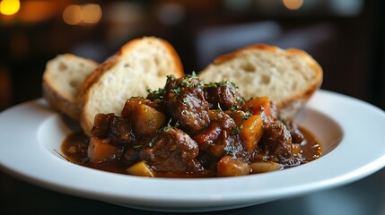 Hearty Beef Stew with Sliced Bread