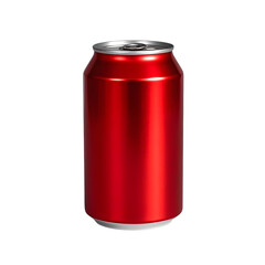 A red aluminium can and drink refreshment metal on transparent background.