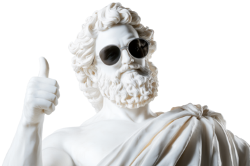 Sculpture of Greek Man Showing Thumb Up Isolated on White and Png Transparent Background