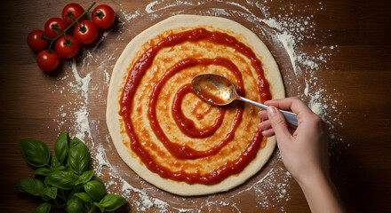 Preparing the pizza