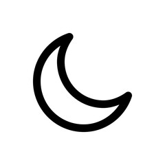 Crescent moon illustration with a thick black outline against a stark white background design element night