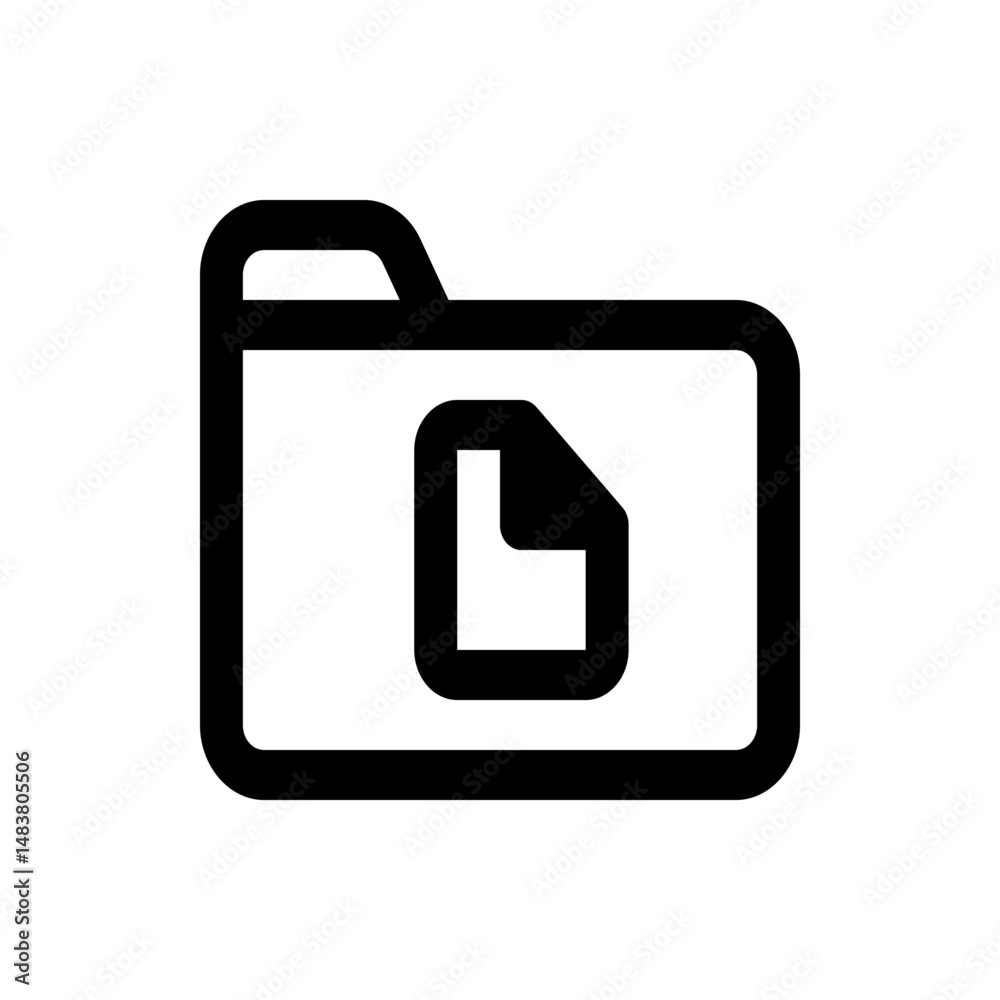 Poster a simple black and white line drawing of a folder icon with a document inside representing file stor
