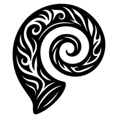 Black Graphic Koru Spiral. Graphic Element Vector Icon Representing Growth, New Life, or Maori Art.