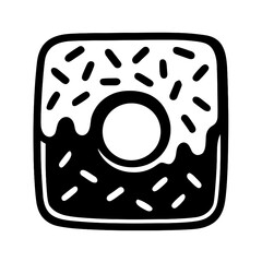 Black Silhouette Square Donut. Graphic Element Vector Icon Representing Sweet Treat, Dessert, or Food.