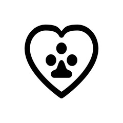 Black and white illustration of a heart shape containing a paw print symbol with three circular pads