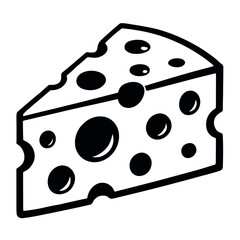 Black Outline Cheese Wedge with Holes. Graphic Element Vector Icon Representing Food or Dairy.