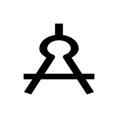 Illustration of a stylized black symbol resembling a keyhole above an abstract letter a shape design element