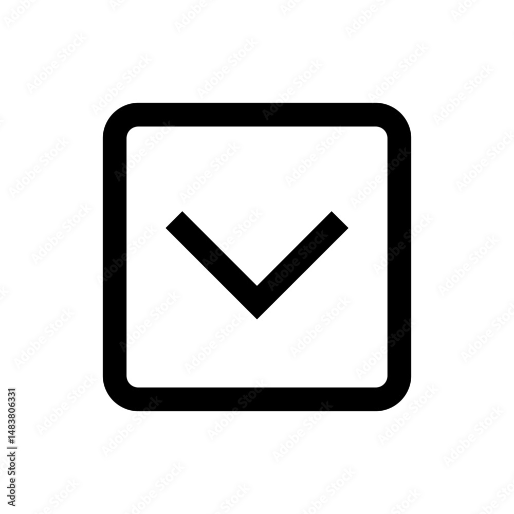 Aufkleber black down arrow inside a rounded square frame suggesting a downward direction or selection option i