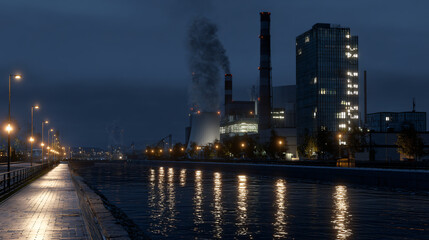 Obraz premium night view of lit power plant