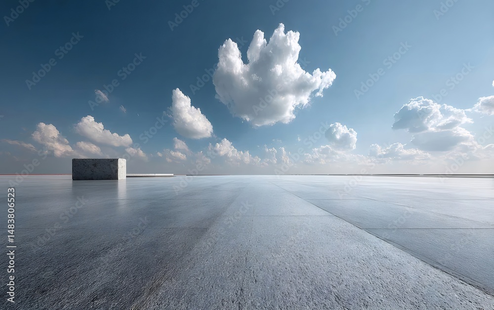 Aufkleber 晴れた日 広い背景の青い空と白い雲の風景 反射のあるコンクリート面
