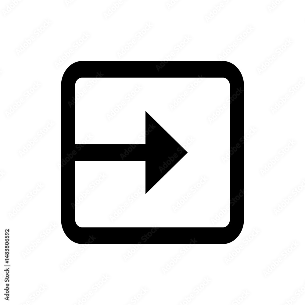 Poster black outline of a rectangle with rounded corners and an arrow pointing to the right inside it cente