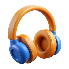 3d rendered orange and blue headphones against a black background for music and audio.