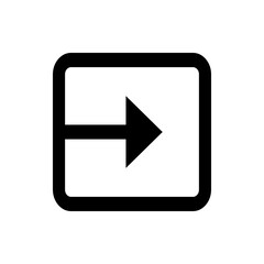 Black outline of a rectangle with rounded corners and an arrow pointing to the right inside it centered