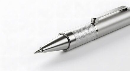 Silver Ballpoint Pen on White Background