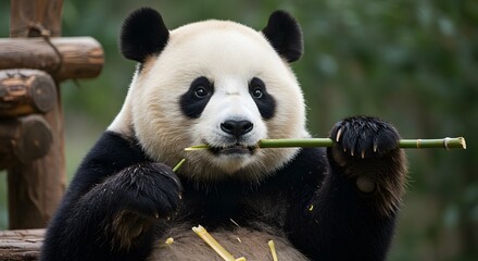Fototapeta premium Giant Panda Enjoying Bamboo Snack