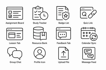 Educational app interface icons for assignment tracking and resource management