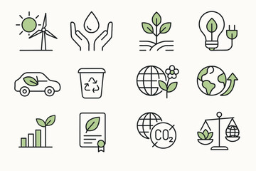 Eco-friendly icons: sustainability and renewable energy concepts illustrated