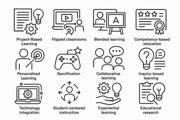 Icons representing innovative educational methods and strategies