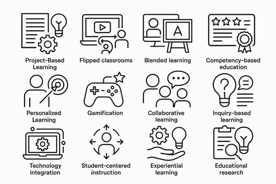Icons representing innovative educational methods and strategies