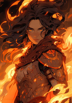anime portrait of fantasy fire goddess warrior