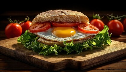 Fried Egg Sandwich with Tomatoes and Lettuce