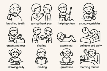 Obraz premium Children engaging in daily routines and good habits for healthy lifestyle