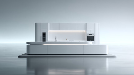Modern minimalist kitchen design with sleek lines and bright atmosphere.