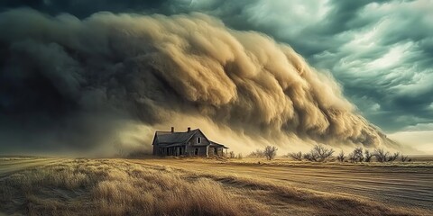 Abandoned House Threatened by a Massive Dust Storm