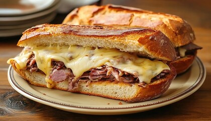 Cheesy Roast Beef Sandwich on a Plate