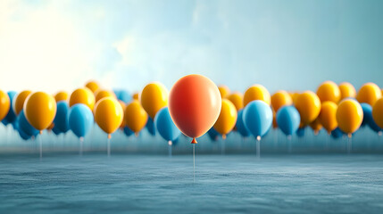 One of the balloons in this picture stands out from the rest, symbolizing uniqueness and individuality.