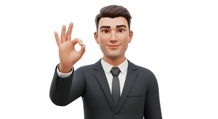 3D Render of a Smiling Businessman Showing OK Sign