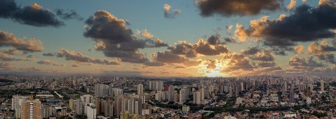 Panoramic aerial view of the city of Santo André, São Paulo at sunset