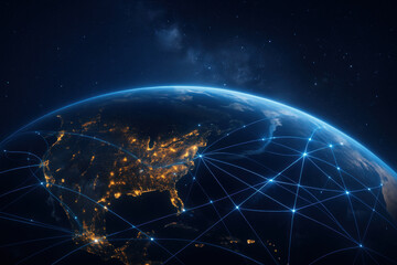 Globe with connected lines mapping global network.