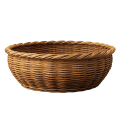 Woven wicker basket isolated on black background for product photography