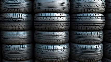 Obraz premium Stacked Tires in a Warehouse