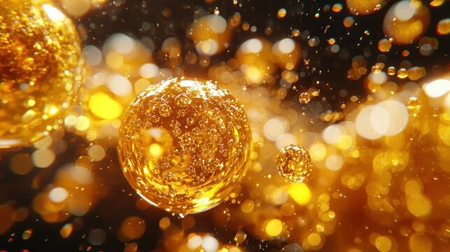 Golden orbs and glittering light against a dark background