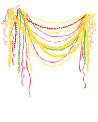 Colourful party decorations ribbons on clear background