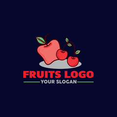 fresh organic food fruits logo design vector