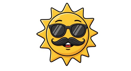 Cool Sun with Sunglasses and Mustache Illustration