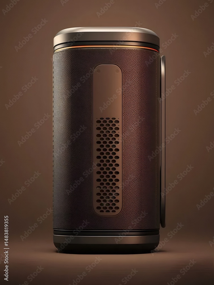 Poster テクスチャード加工された茶色の金属円筒形オブジェクトと金色のトリムを備えた詳細なクローズアップスタジオショット