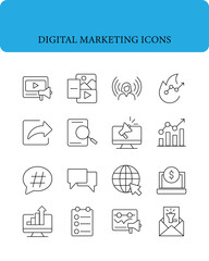 Digital Marketing Line Icon Set. Customer, Community, Video Marketing.