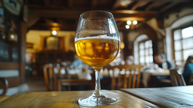 A glass of Sidra Asturiana, Asturian Cider, served in a traditional cider glass, with a light and effervescent quality