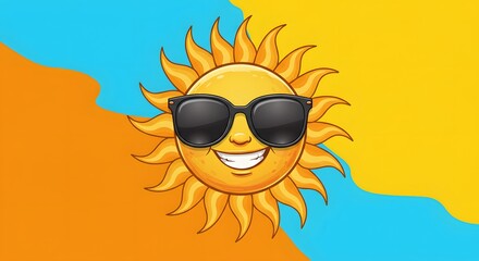 Fototapeta premium Cool Summer Sun Cartoon with Sunglasses