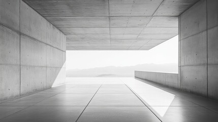 Wide-angle view of empty concrete surface in a minimal architecture style 