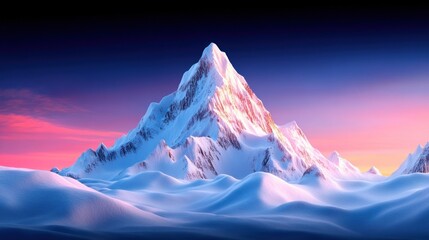 Majestic Snow Mountain Sunset Landscape Digital Art Print
