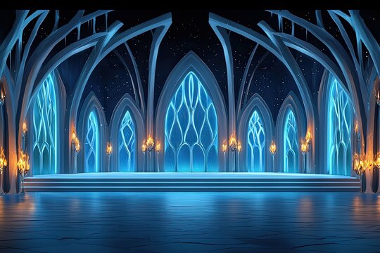 Enchanting Blue Crystal Palace Hallway Scene