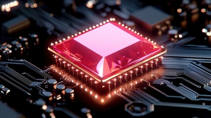 Stunning Pink Gemstone Cpu on Circuit Board