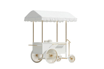 White dessert cart isolated on transparent background with gold accents